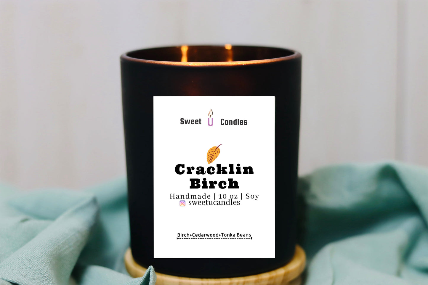 Cracklin Birch 10 oz hand-poured soy candle, smoky wood and bergamot, Buffalo Grove IL