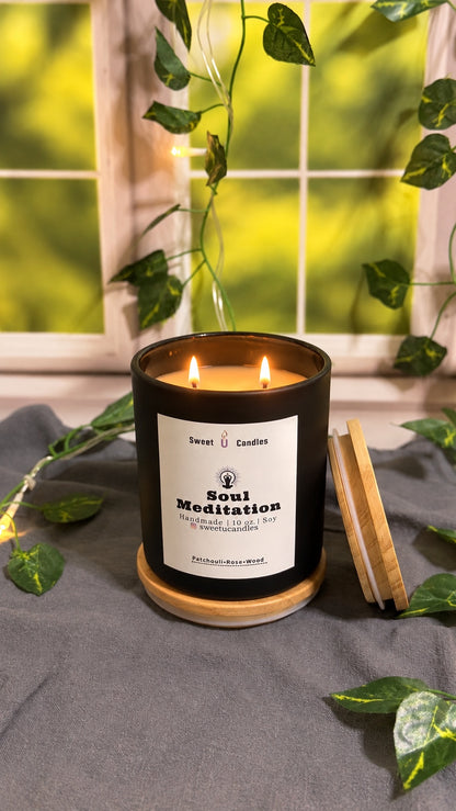 Soul Meditation Soy Candle (10 oz) – Earthy Patchouli & Rose Scent - Sweet U Candles 
