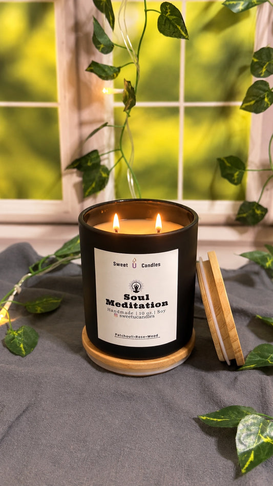 Soul Meditation Soy Candle (10 oz) – Earthy Patchouli & Rose Scent